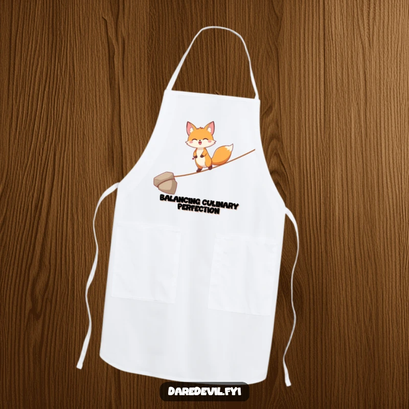 Funny Fox Apron: A joyful fox character balances on a thin tightrope, bringing a sense of finesse and fun to kitchen tasks.