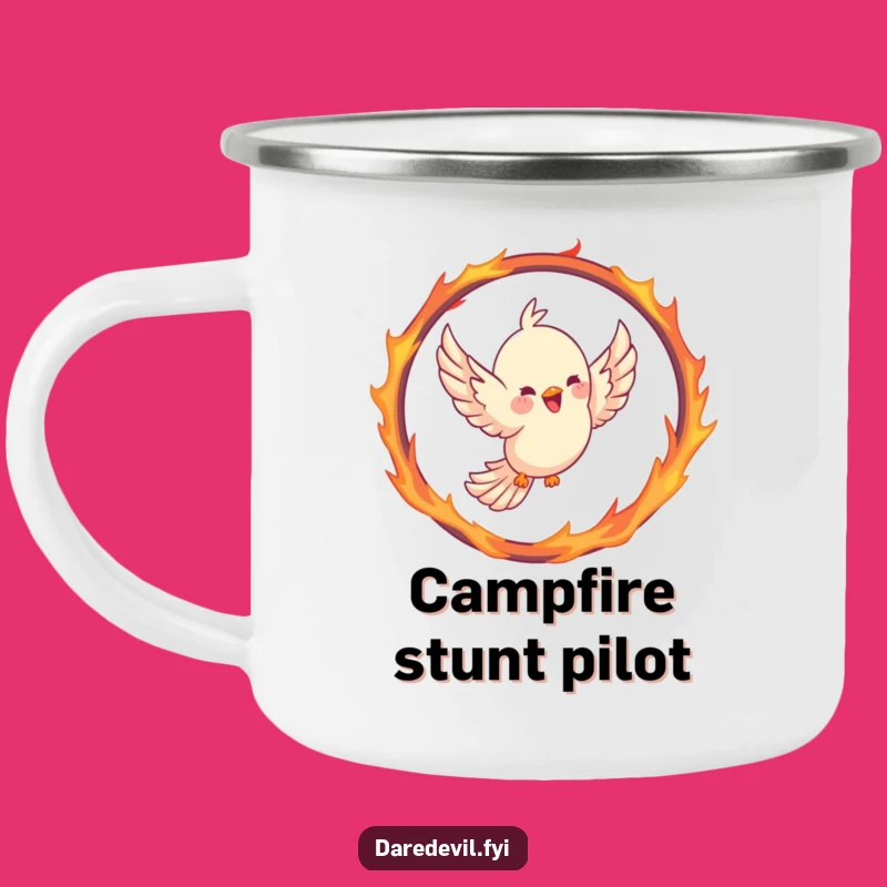 Funny Bird Camping Mug: Hilarious Fire Hoop Design for Adventurous Souls!
