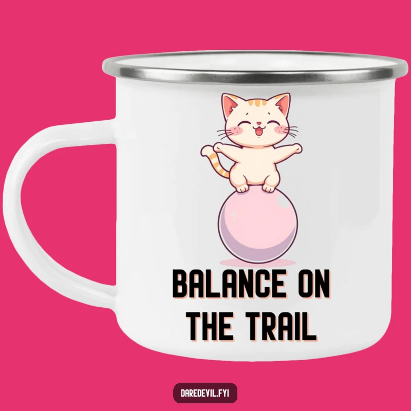 Funny Cat Sphere Balance Camping Mug: Outdoor Feline Humor Cup, Perfect Funny Gift