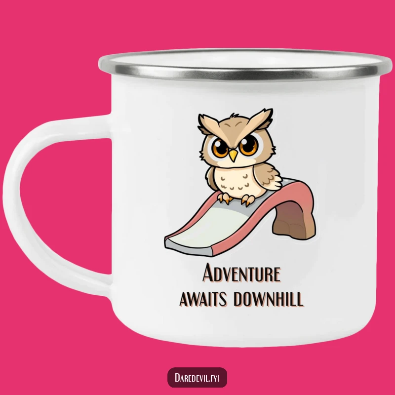 Funny Determined Owl Slide Camping Mug, Hilarious Playground Outdoor Gift, Wise Whoosh Mug