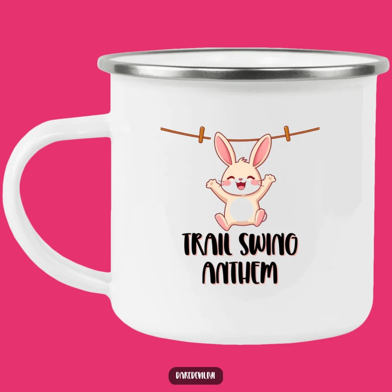 Funny Rabbit Clothesline Camping Mug: Swing into Your Morning Brew