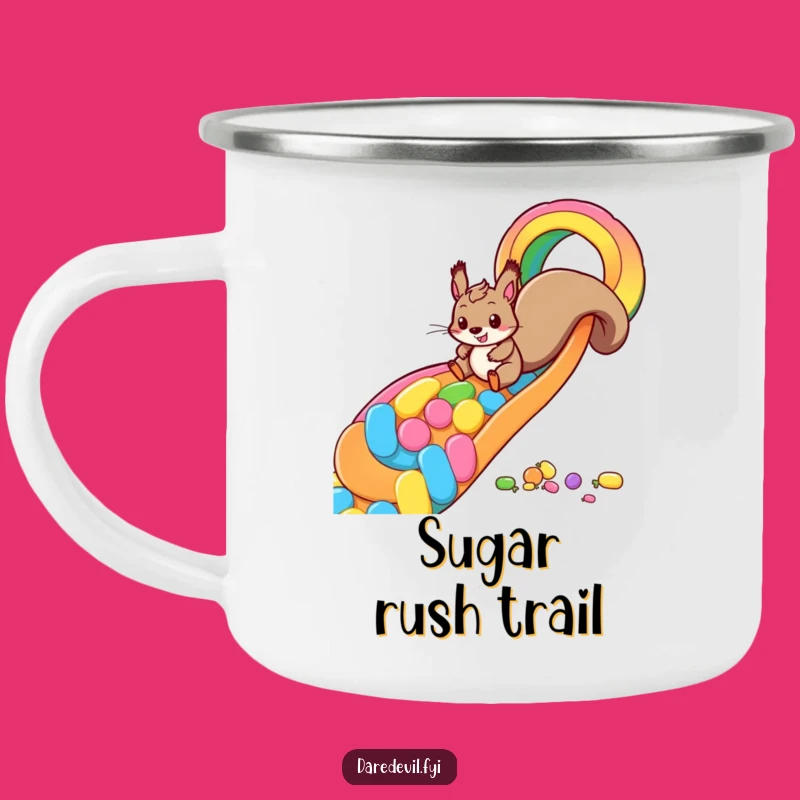 Funny Squirrel Candy Slide Camping Mug: Sweet Adventure Humor for Outdoor Gift