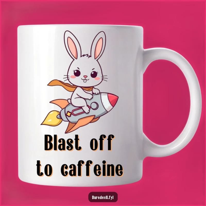Funny Brave Rabbit Rocket Mug, Hilarious Space Gift, Determined Bunny Adventure Drinkware
