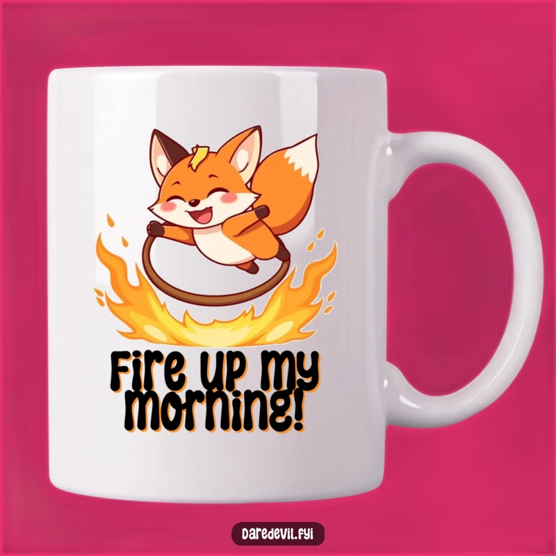 Funny Fox Fire Hoop Mug: Joyful Leap, Perfect Thrill Seeker Gift