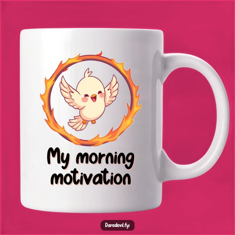 Funny Bird Mug Gift: Joyful Flyer Soars Through Fire Hoop, Perfect Coffee Cup!