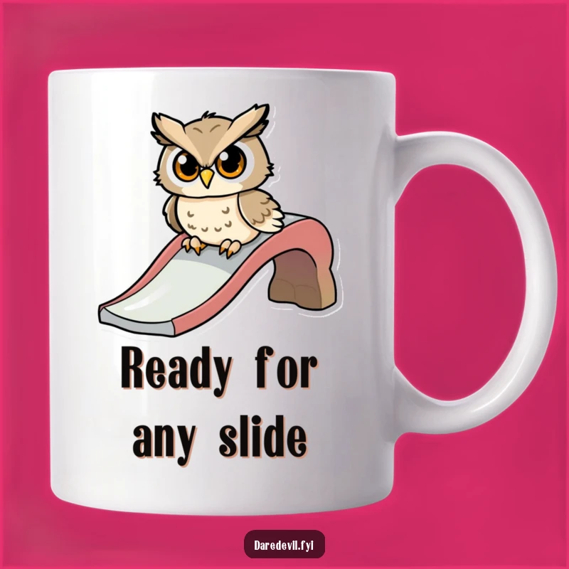 Funny Determined Owl Slide Mug, Hilarious Playground Gift, Wise Whoosh Drinkware