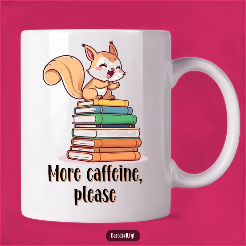 Funny Book Lover Mug: Giggling Squirrel Climbs Books, Perfect Funny Gift for Readers