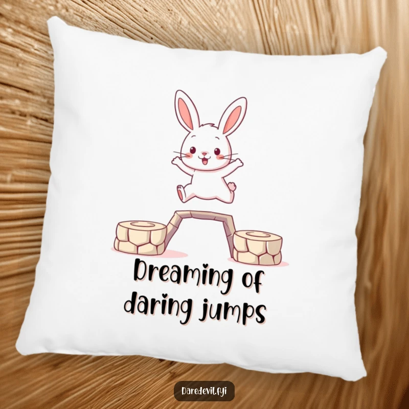 Funny Rabbit Pillow: A brave rabbit character leaps between platforms, bringing a touch of courage and soft comfort to any room.