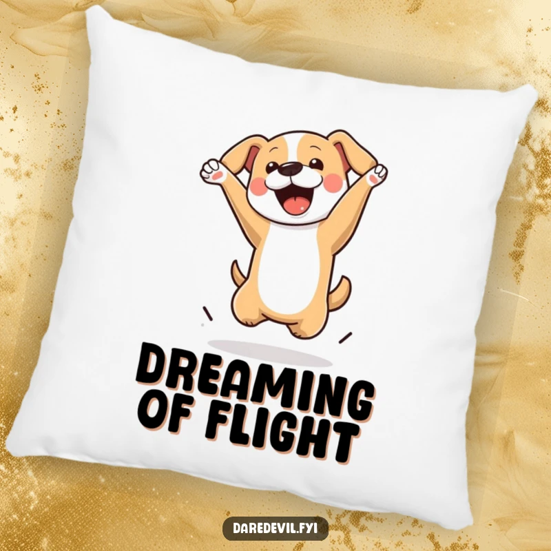 Funny Dog Pillow featuring a dog performing a mid-air flip, offering comfort and a dose of athletic humor.