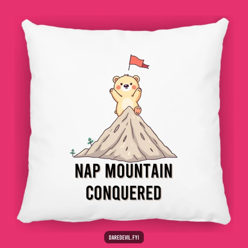 Funny Bear Pillow: Cozy Up with This Peak Conqueror, Comedic Comfort!