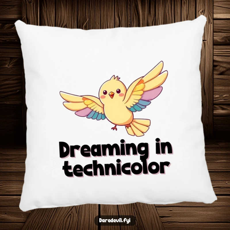 Funny rainbow bird pillow: a bird with large, colorful wings rests, offering whimsical, funny comfort.