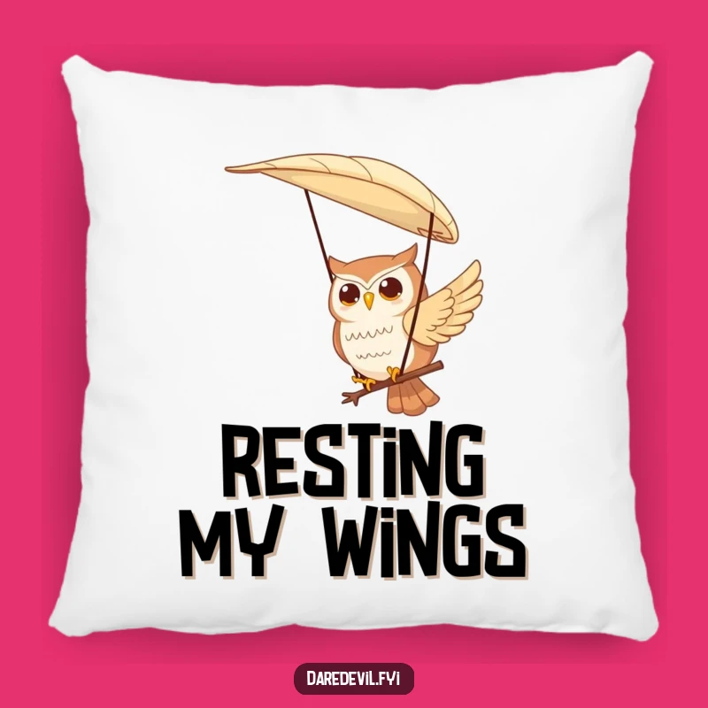 Funny Owl Pillow: Contented Character Paragliding Feather, Comfy Funny Gift