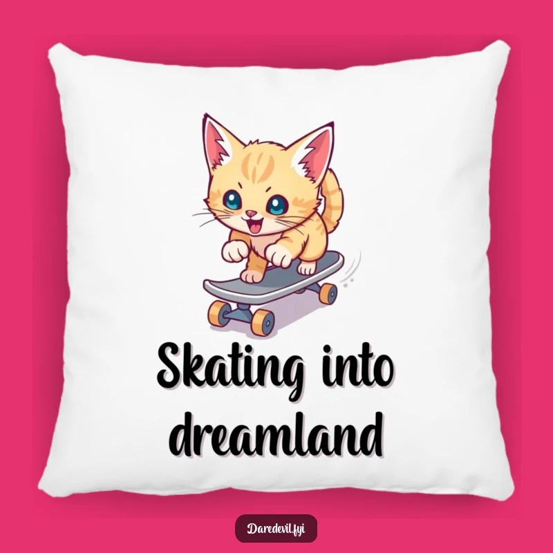 Funny Kitten Skateboard Pillow: Speed Character Decor, Comfy Humorous Gift