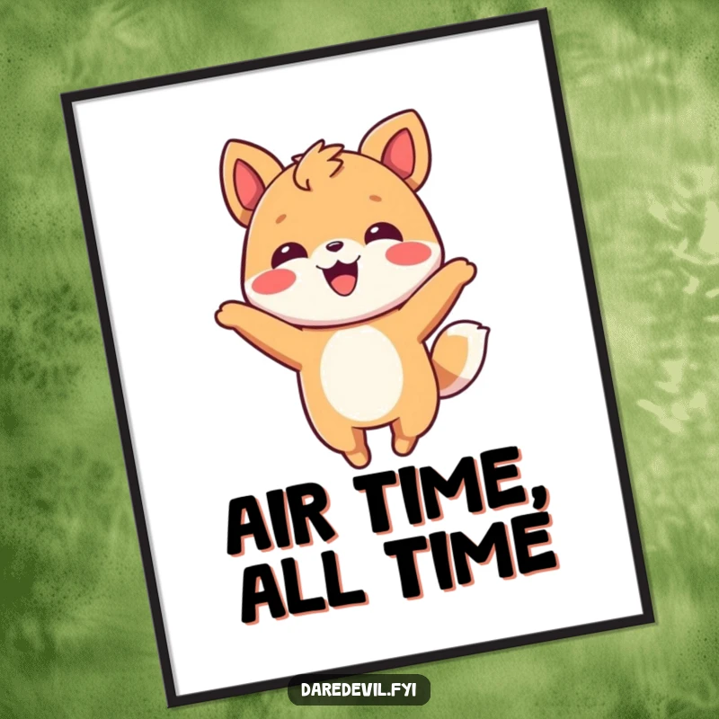 Funny Digital Art Print of a smiling animal character performing a playful mid-air flip, capturing pure exhilaration and joy.