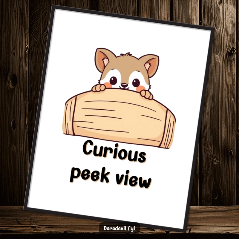Funny Digital Art Print of a curious animal character playfully peeking over a large, fun obstacle, adding instant humorous and whimsical decor.