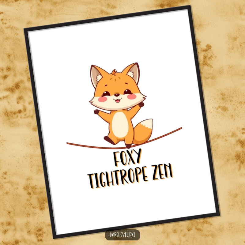Funny, high-resolution digital art of a smiling fox doing a handstand on a tightrope, conveying grace and humor.