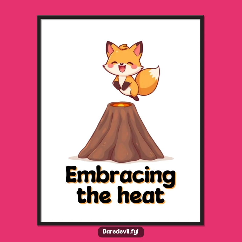 Funny Fox Volcano Digital Art: Brave Fox Print, Instant Download Decor