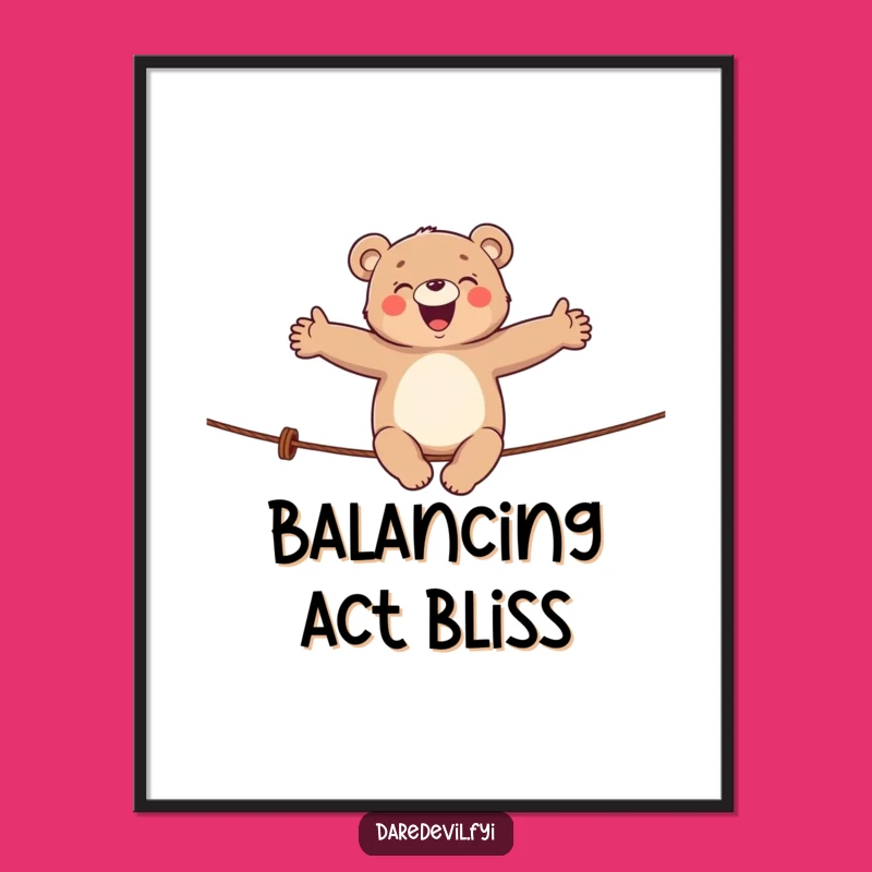 Funny Giggling Bear Tightrope Digital Print: Hilarious Circus Art for Instant Download!