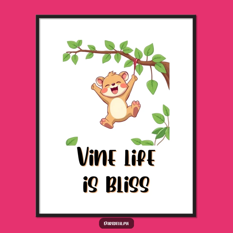 Funny Joyful Animal Digital Art: Vine Swinging Download, Instant Funny Gift
