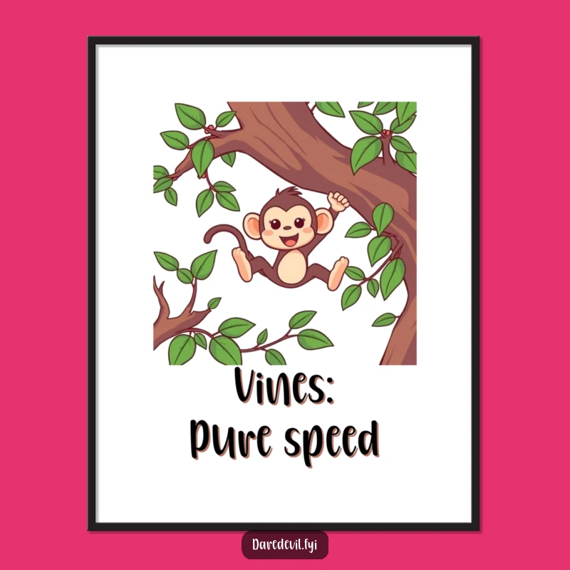Funny Monkey Vine Swing Digital Art: High-Speed Primate Fun for Your Walls!