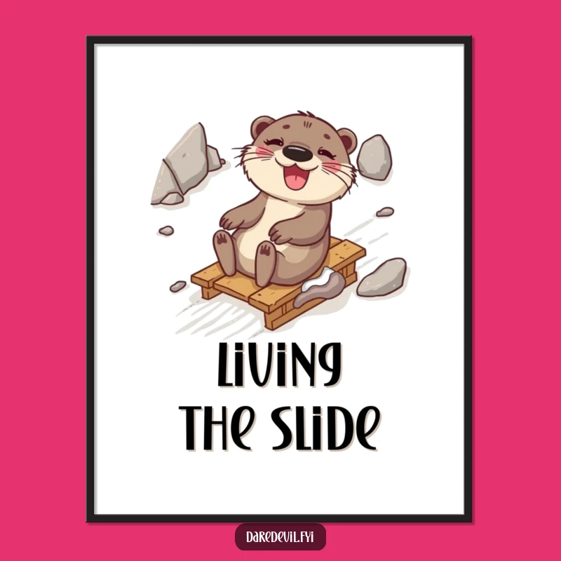 Funny Otter Sledding Digital Art: Instant Joy for Your Walls!