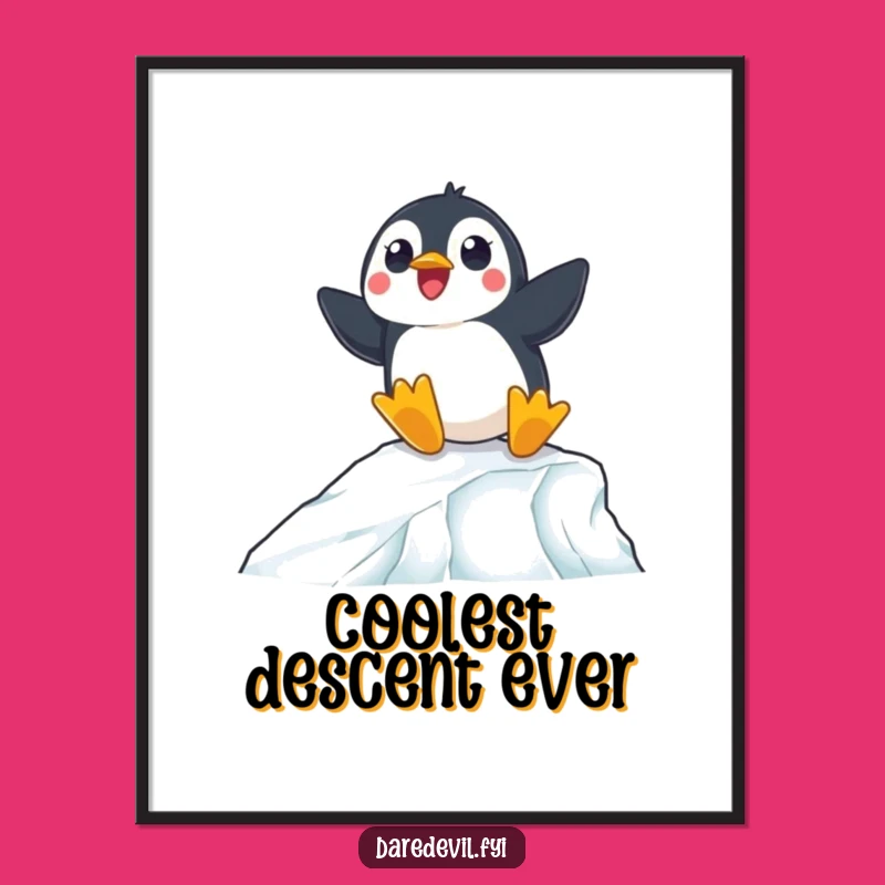 Funny Penguin Digital Art: Expert Icy Ramp Navigation Decor