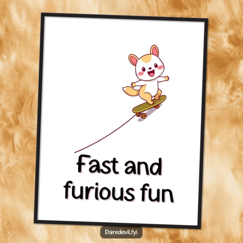 Funny Skater Animal Digital Art Print of a happy character zooming down a steep skateboard ramp, ready for download.