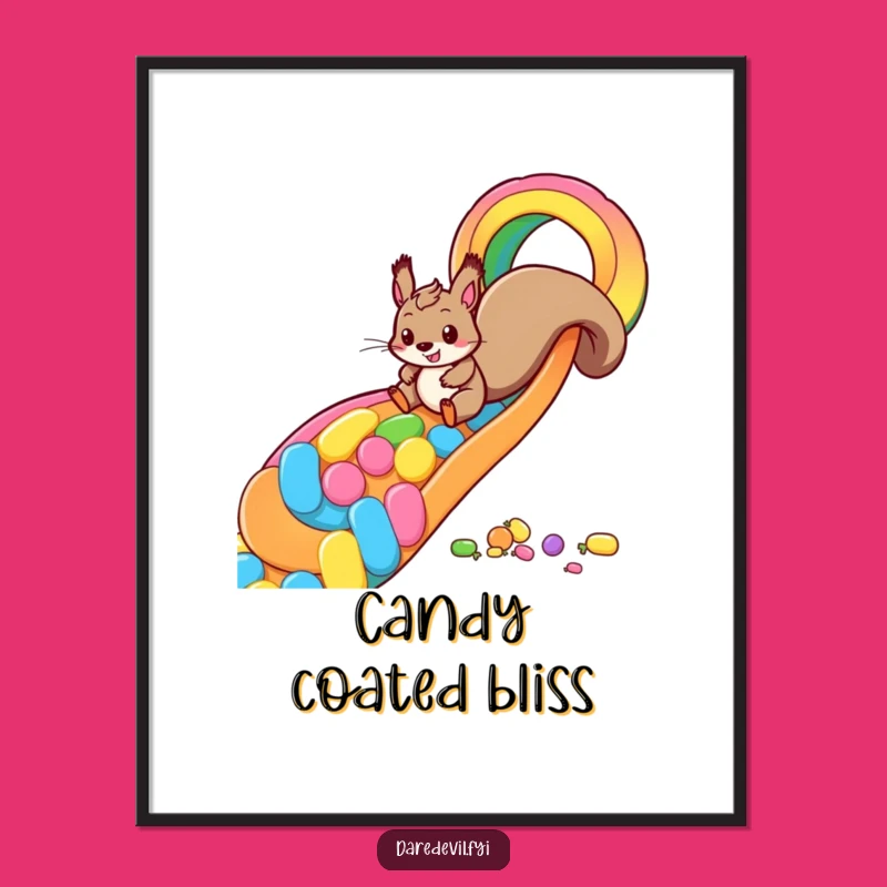 Funny Squirrel Candy Slide Digital Art Print: Instant Sweet Decor Gift