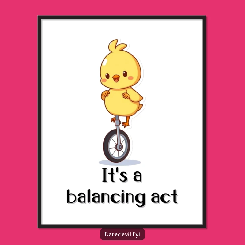 Funny Playful Chick Unicycle Digital Art: Instant Bird Download, Perfect Funny Gift