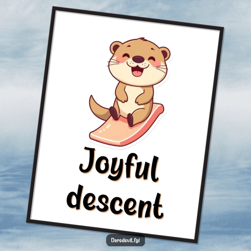 Funny Otter Digital Art Print: A happy otter character zips down a tiny slide with a wide smile, capturing pure, infectious joy.