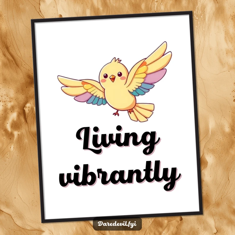 Funny rainbow bird digital art print: a bird soaring with large rainbow wings, instant cheerful decor.