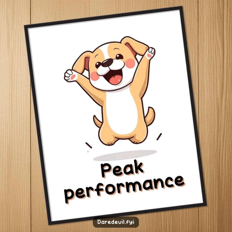 Funny Dog Digital Art Print of a dog executing a spectacular flip in the air, offering instant action-packed and humorous decor.