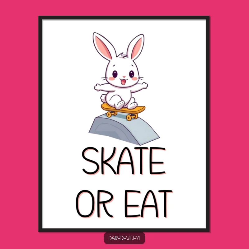 Funny Rabbit Skateboard Digital Art: Radical Bunny Print, Instant Download Decor