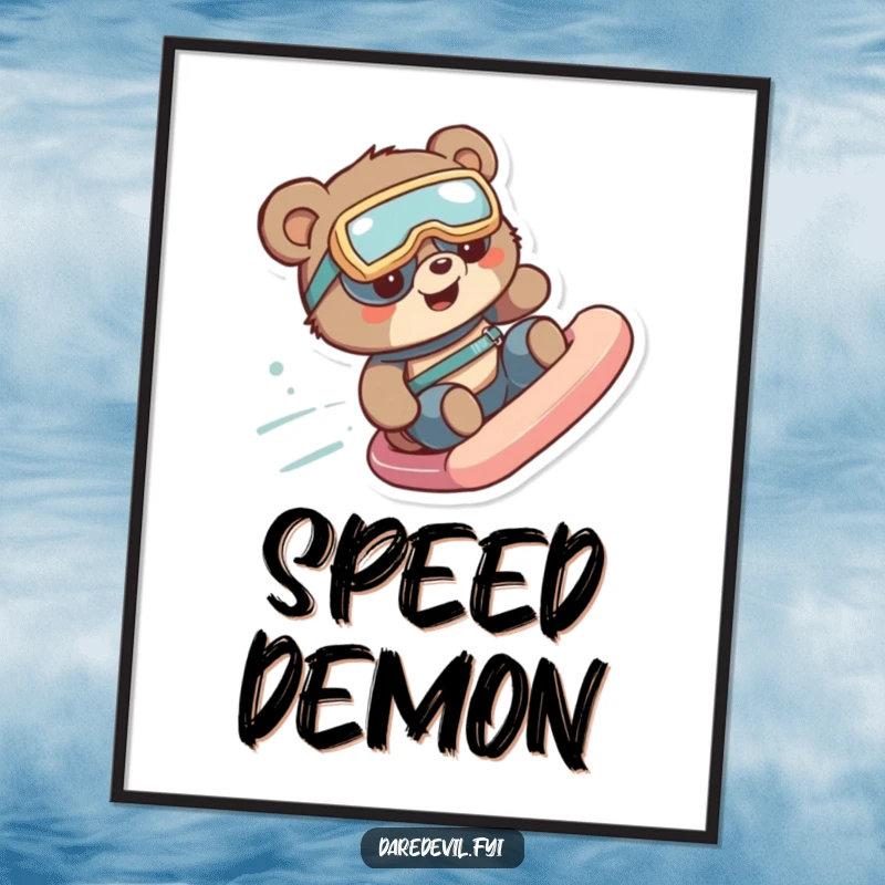 Funny bear wearing goggles speeding down a slide, a thrilling scene for instant digital art.