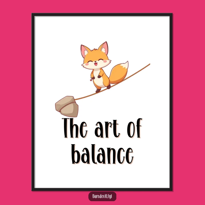 Instant Flair: Funny Joyful Fox Tightrope Digital Art Print!