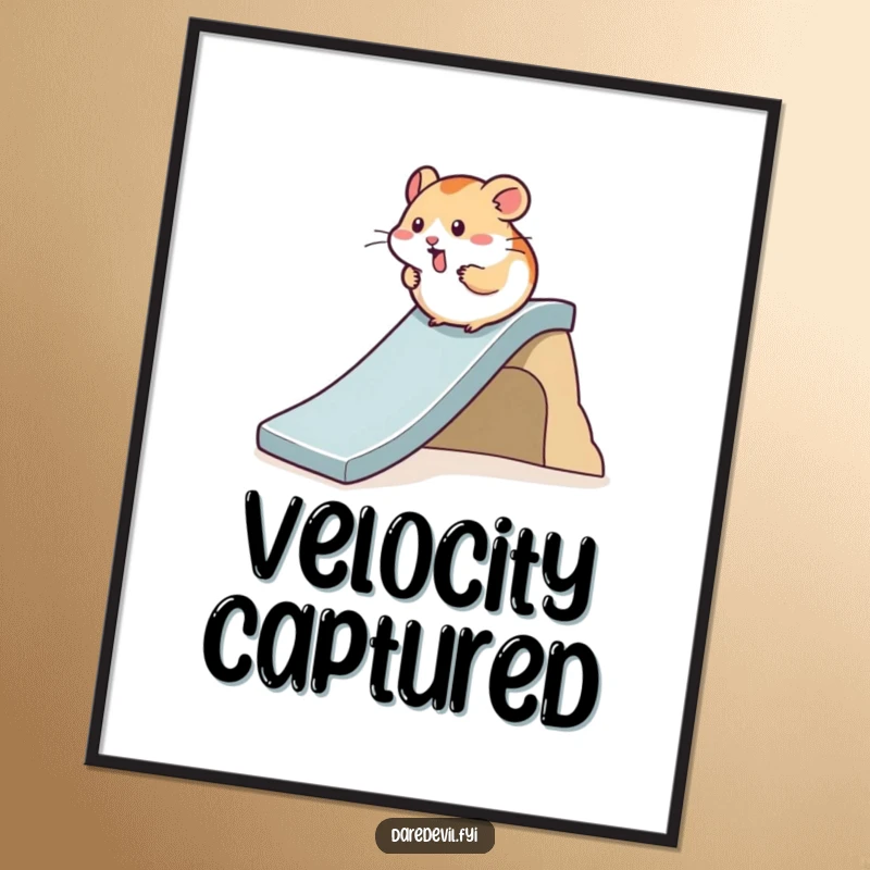 Funny Hamster Digital Art Print of a hamster zipping down a steep, tiny slide, offering instant whimsical and humorous decor.