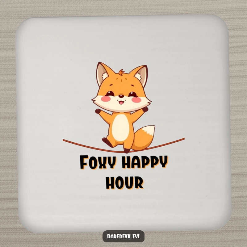 Funny fox balancing in a handstand on a tightrope, creating a humorous and stylish design for coasters.