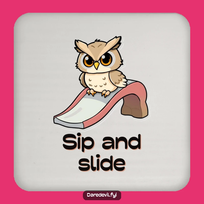 Funny Determined Owl Slide Coaster, Hilarious Playground Decor, Wise Whoosh Table Saver