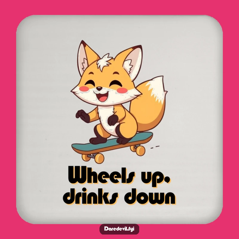 Funny Fox Skateboarder Coaster Set: Protect Tables with Playful Style!