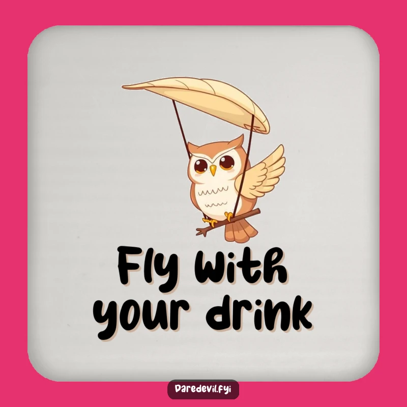 Funny Owl Coaster: Contented Character Paragliding Feather, Unique Funny Gift