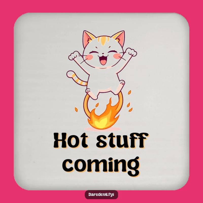 Funny Fiery Hoop Cat Coaster, Hilarious Drink Protector, Daring Feline Table Saver
