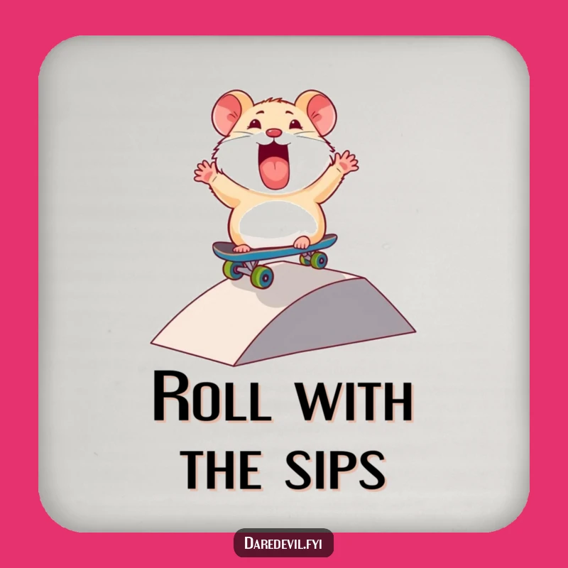 Funny Thrilled Hamster Skateboard Coaster: Protect Surfaces with Style!