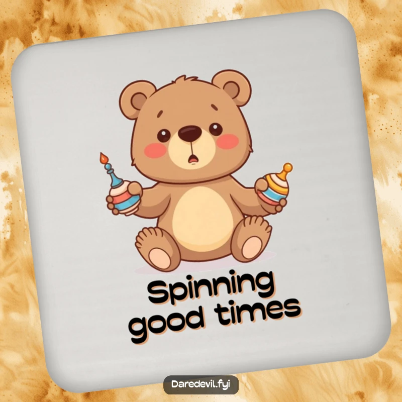 Funny Bear Drink Coaster featuring a bear cub hilariously attempting to juggle, adding clumsy humor to drink service.