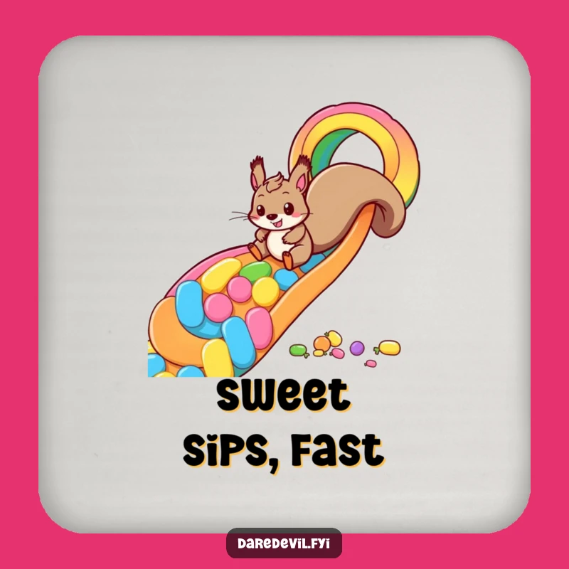 Funny Squirrel Candy Slide Drink Coaster: Sweet Humor Protection Gift