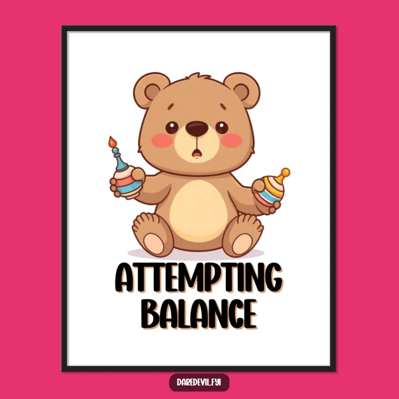 Funny Bear Poster: Juggling Cub Art Print - Whimsical Wall Decor & Hilarious Gift!