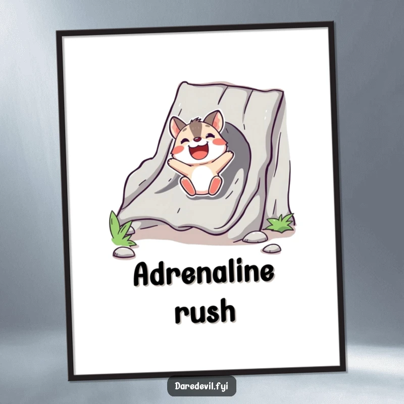 Funny Poster depicting a bold animal character taking a delightful slide down a chute, full of energy and excitement.