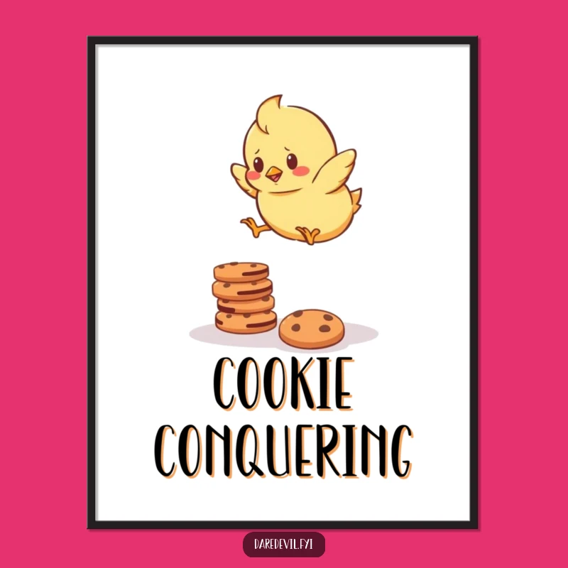 Funny Chick Cookie Jump Poster - Motivational Art for Determined Decor