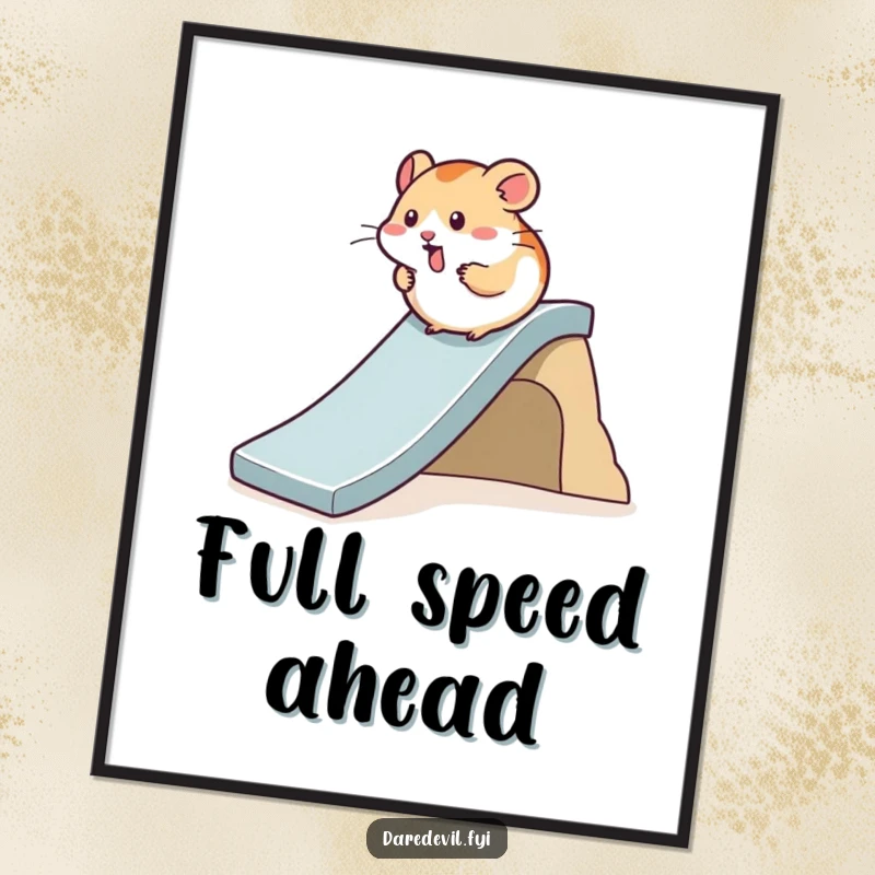 Funny Hamster Poster print of a hamster zipping down a steep, tiny slide, adding whimsical speed and humor to decor.