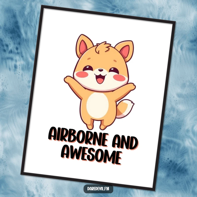 Funny Poster showcasing a smiling animal character in the middle of a playful mid-air flip, conveying sheer delight and energy.