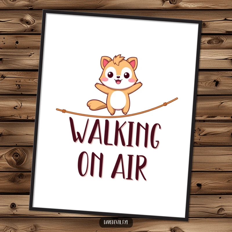 Funny Wall Art Poster of a daring animal character happily balancing on a tightrope, adding a humorous and adventurous element to decor.